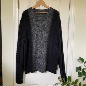 Vince Black and grey cable knit fisherman cashmere blend crew neck sweater L